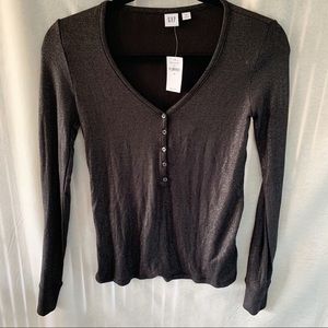 NWT Gap Black Shiny Ribbed Long Sleeve Top